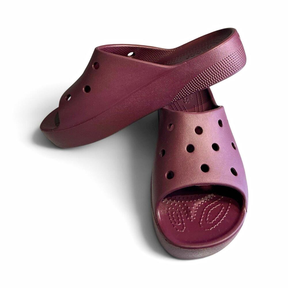 Crocs Men's Comfort Slip-On Slide Sandals Brown Solid Logo US 7